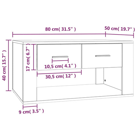 vidaXL Couchtisch Räuchereiche 80x50x40 cm Holzwerkstoff