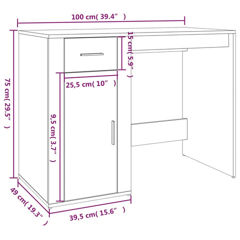 vidaXL Schreibtisch Sonoma-Eiche 100x49x75 cm Holzwerkstoff