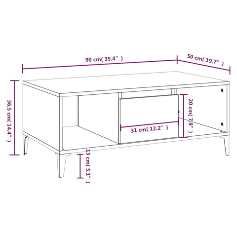 vidaXL Couchtisch Hochglanz-Weiß 90x50x36,5 cm Holzwerkstoff