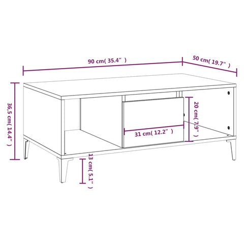 vidaXL Couchtisch Sonoma-Eiche 90x50x36,5 cm Holzwerkstoff