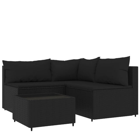 vidaXL 4-tlg. Garten-Lounge-Set mit Kissen Schwarz Poly Rattan