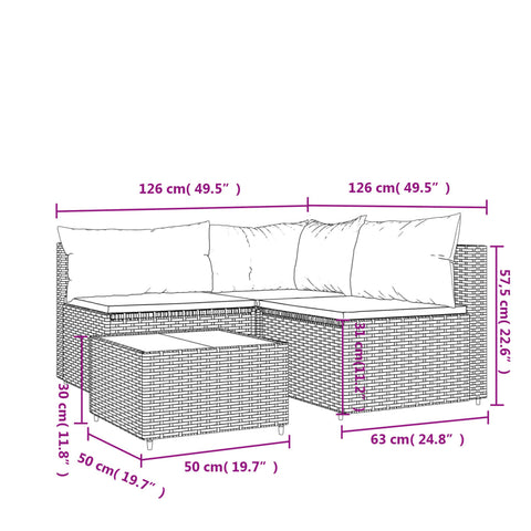 vidaXL 4-tlg. Garten-Lounge-Set mit Kissen Schwarz Poly Rattan