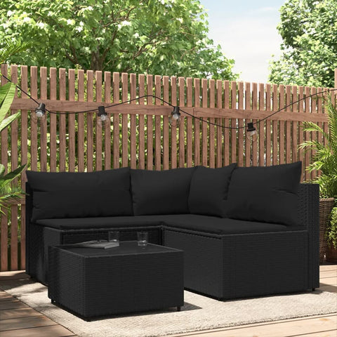 vidaXL 4-tlg. Garten-Lounge-Set mit Kissen Schwarz Poly Rattan