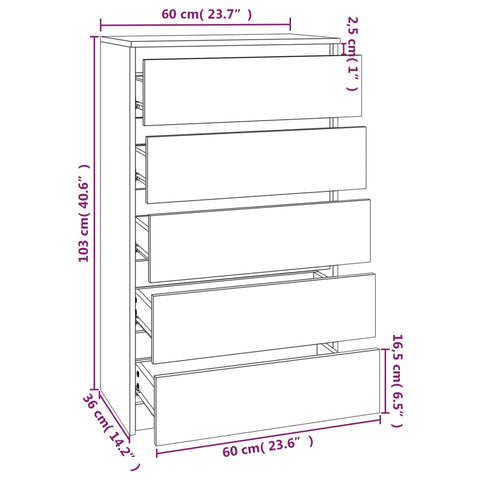 vidaXL Schubladenschrank Weiß 60x36x103 cm Holzwerkstoff