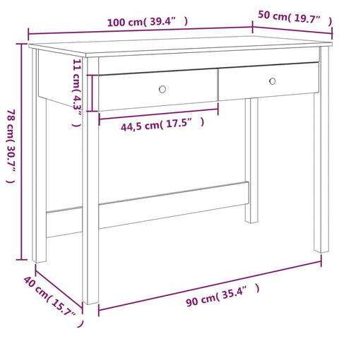 vidaXL Schreibtisch mit Schubladen 100x50x78 cm Massivholz Kiefer