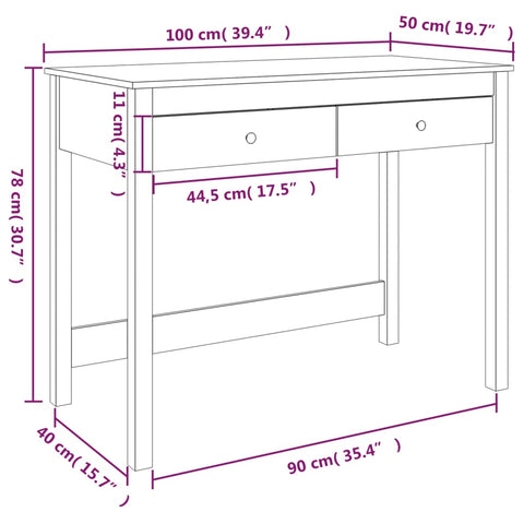 vidaXL Schreibtisch mit Schubladen Weiß 100x50x78 cm Massivholz Kiefer