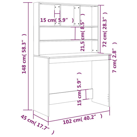 vidaXL Schreibtisch mit Regal Sonoma-Eiche 102x45x148 cm Holzwerkstoff