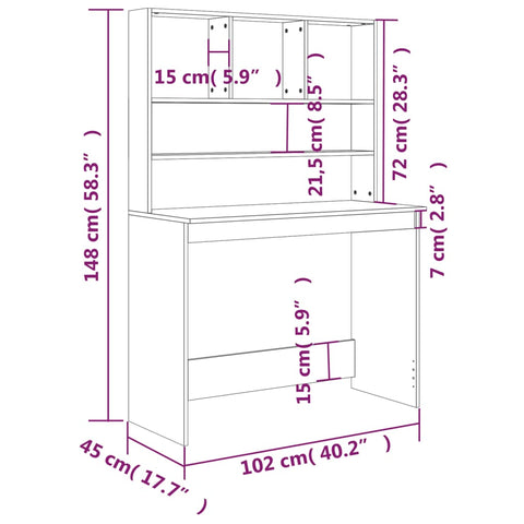 vidaXL Schreibtisch mit Regal Betongrau 102x45x148 cm Holzwerkstoff