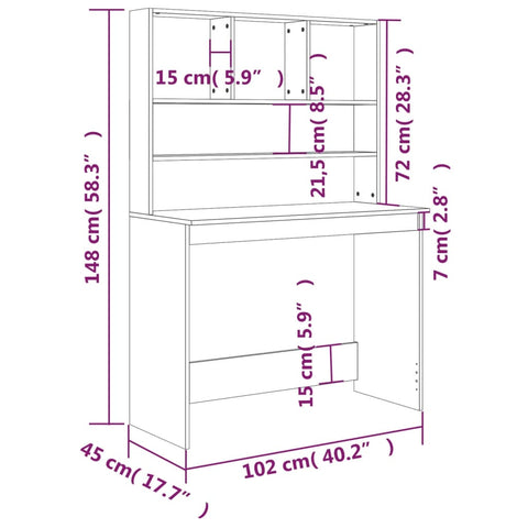 vidaXL Schreibtisch mit Regal Grau Sonoma 102x45x148 cm Holzwerkstoff