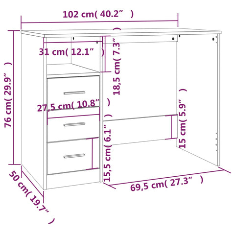 vidaXL Schreibtisch mit Schubladen Weiß 102x50x76 cm Holzwerkstoff