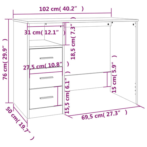 vidaXL Schreibtisch mit Schubladen Braun Eichen-Optik 102x50x76 cm