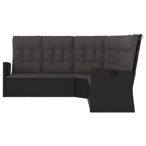 Ecksofa mit Liegefunktion und Kissen Schwarz Poly Rattan