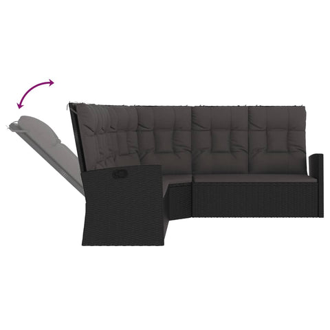 Ecksofa mit Liegefunktion und Kissen Schwarz Poly Rattan