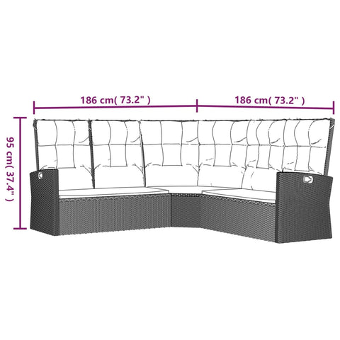 Ecksofa mit Liegefunktion und Kissen Schwarz Poly Rattan