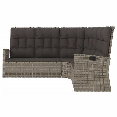 Ecksofa mit Liegefunktion und Kissen Grau Poly Rattan