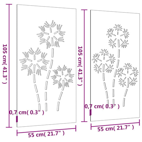 vidaXL 2-tlg. Garten-Wanddeko 105x55 cm Cortenstahl Blumen-Design