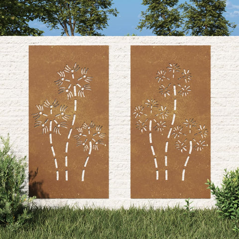 vidaXL 2-tlg. Garten-Wanddeko 105x55 cm Cortenstahl Blumen-Design