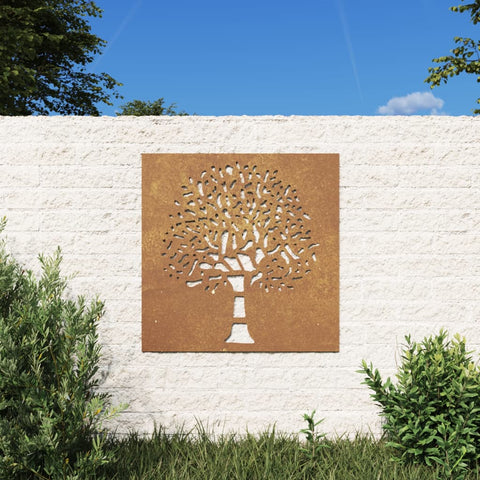 vidaXL Garten-Wanddeko 55x55 cm Cortenstahl Baum-Design