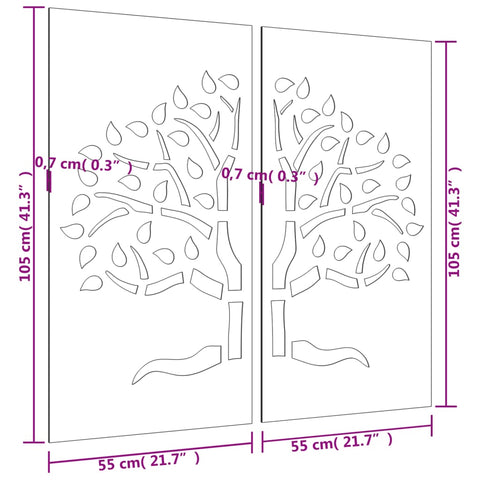 vidaXL 2-tlg. Garten-Wanddeko 105x155 cm Cortenstahl Baum-Design