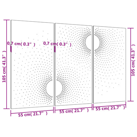 vidaXL 3-tlg. Garten-Wanddeko 105x55 cm Cortenstahl Sonnen-Design