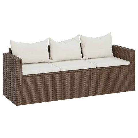 vidaXL Gartensofa 3-Sitzer mit Kissen Braun Poly Rattan