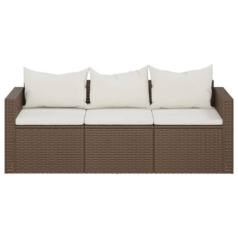 vidaXL Gartensofa 3-Sitzer mit Kissen Braun Poly Rattan