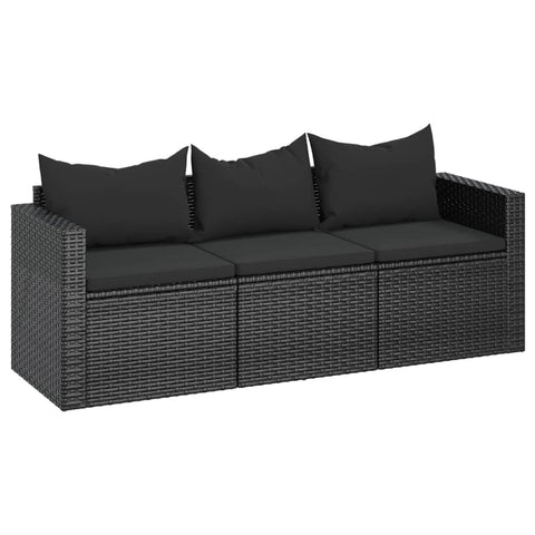 vidaXL 3-Sitzer-Gartensofa mit Kissen Schwarz Poly Rattan