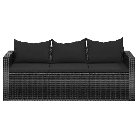 vidaXL 3-Sitzer-Gartensofa mit Kissen Schwarz Poly Rattan