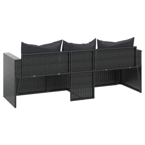 vidaXL 3-Sitzer-Gartensofa mit Kissen Schwarz Poly Rattan