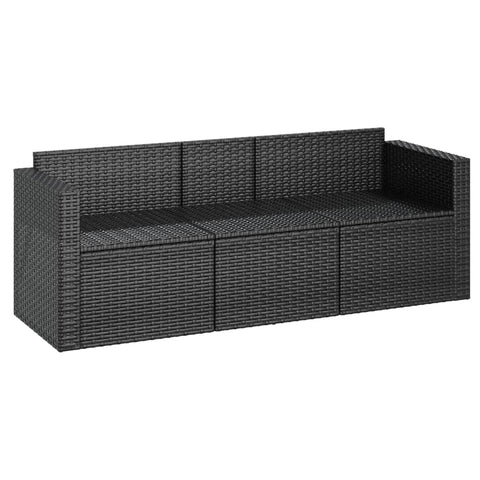 vidaXL 3-Sitzer-Gartensofa mit Kissen Schwarz Poly Rattan