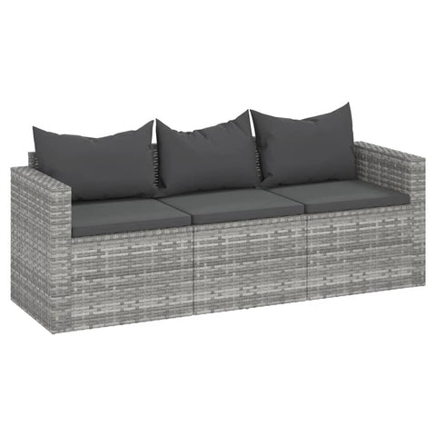 vidaXL Gartensofa 3-Sitzer mit Kissen Grau Poly Rattan