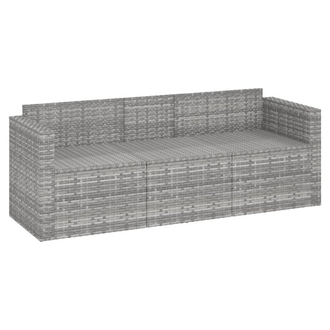 vidaXL Gartensofa 3-Sitzer mit Kissen Grau Poly Rattan