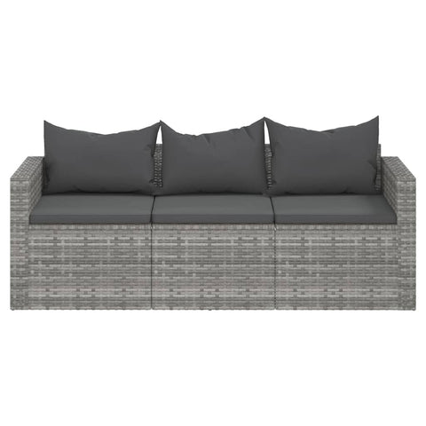 vidaXL Gartensofa 3-Sitzer mit Kissen Grau Poly Rattan