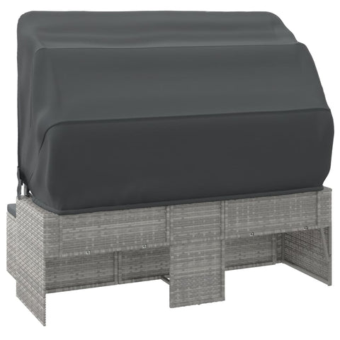 vidaXL 3-Sitzer-Gartensofa mit Dach und Fußhocker Grau Poly Rattan