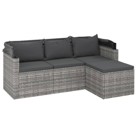 vidaXL 3-Sitzer-Gartensofa mit Dach und Fußhocker Grau Poly Rattan