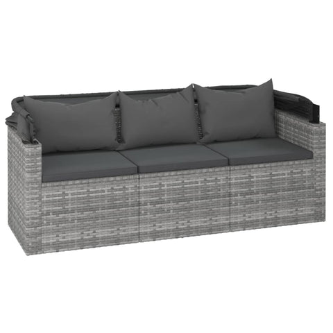 vidaXL 3-Sitzer-Gartensofa mit Dach und Fußhocker Grau Poly Rattan