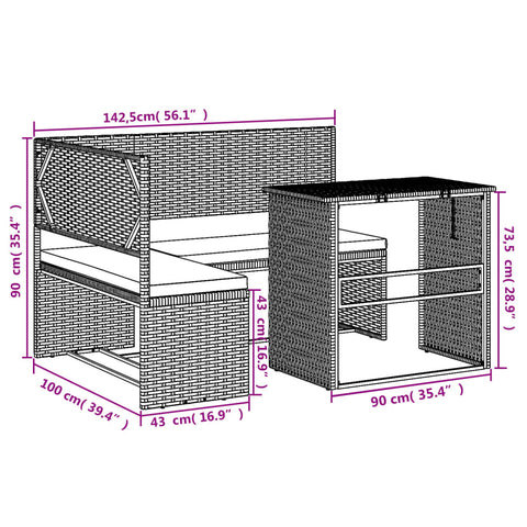 Gartensofa in L-Form mit Tisch und Kissen Braun Poly Rattan