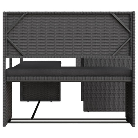 vidaXL Gartensofa in L-Form mit Tisch und Kissen Schwarz Poly Rattan