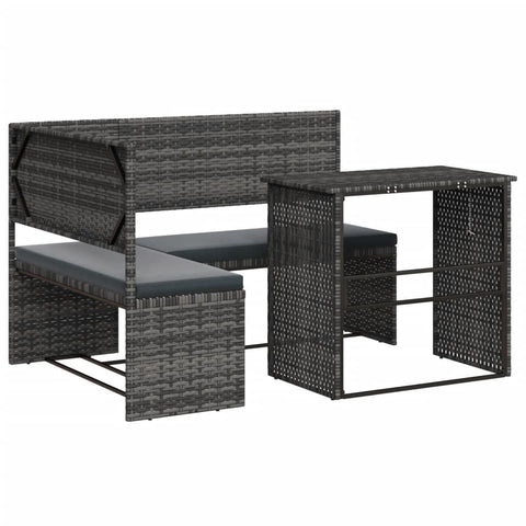 vidaXL Gartensofa in L-Form mit Tisch und Kissen Grau Poly Rattan