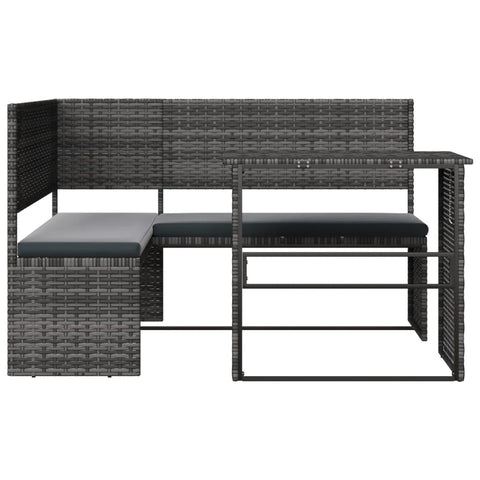 vidaXL Gartensofa in L-Form mit Tisch und Kissen Grau Poly Rattan