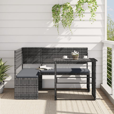 vidaXL Gartensofa in L-Form mit Tisch und Kissen Grau Poly Rattan