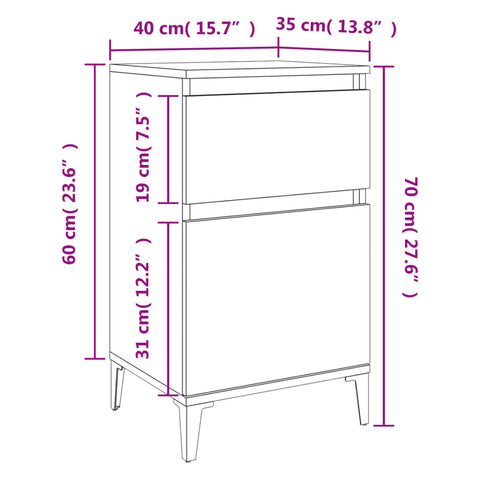 vidaXL Nachttische 2 Stk. Weiß 40x35x70 cm