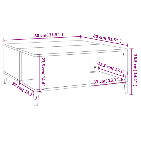 vidaXL Couchtisch Schwarz 80x80x36,5 cm Holzwerkstoff