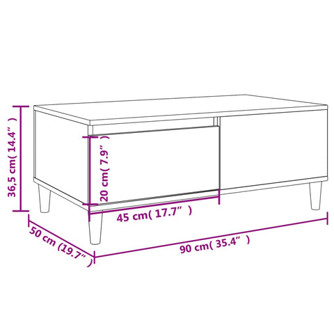 vidaXL Couchtisch Sonoma-Eiche 90x50x36,5 cm Holzwerkstoff