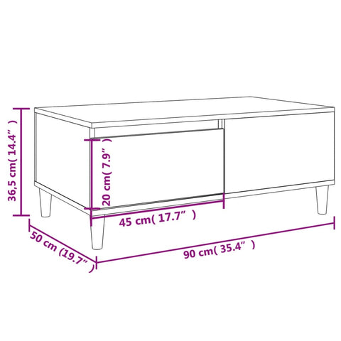 vidaXL Couchtisch Räuchereiche 90x50x36,5 cm Holzwerkstoff