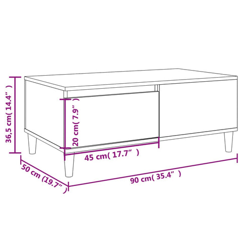 vidaXL Couchtisch Braun Eichen-Optik 90x50x36,5 cm Holzwerkstoff