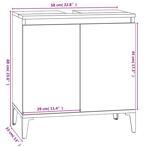 vidaXL Waschbeckenunterschrank Hochglanz-Weiß 58x33x60cm Holzwerkstoff