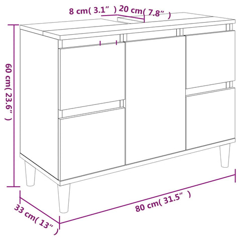 vidaXL Waschbeckenunterschrank Weiß 80x33x60 cm Holzwerkstoff