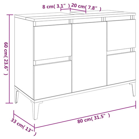 vidaXL Waschbeckenunterschrank Weiß 80x33x60 cm Holzwerkstoff