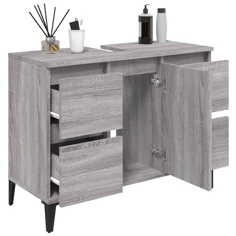 vidaXL Waschbeckenunterschrank Grau Sonoma 80x33x60 cm Holzwerkstoff